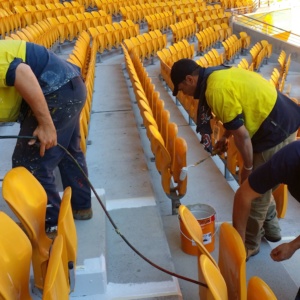 Crew At Work Painting The Stadium Stairs
