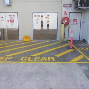 Keep Clear Hatching At Fire Hose Reel And Fire Doors With Walkway Alongside