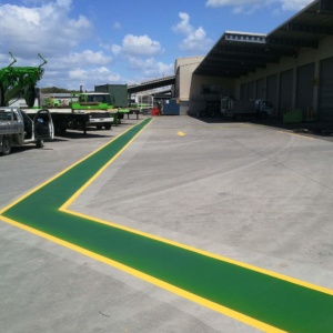 Solid Green Walkway With Yellow Edge Lines