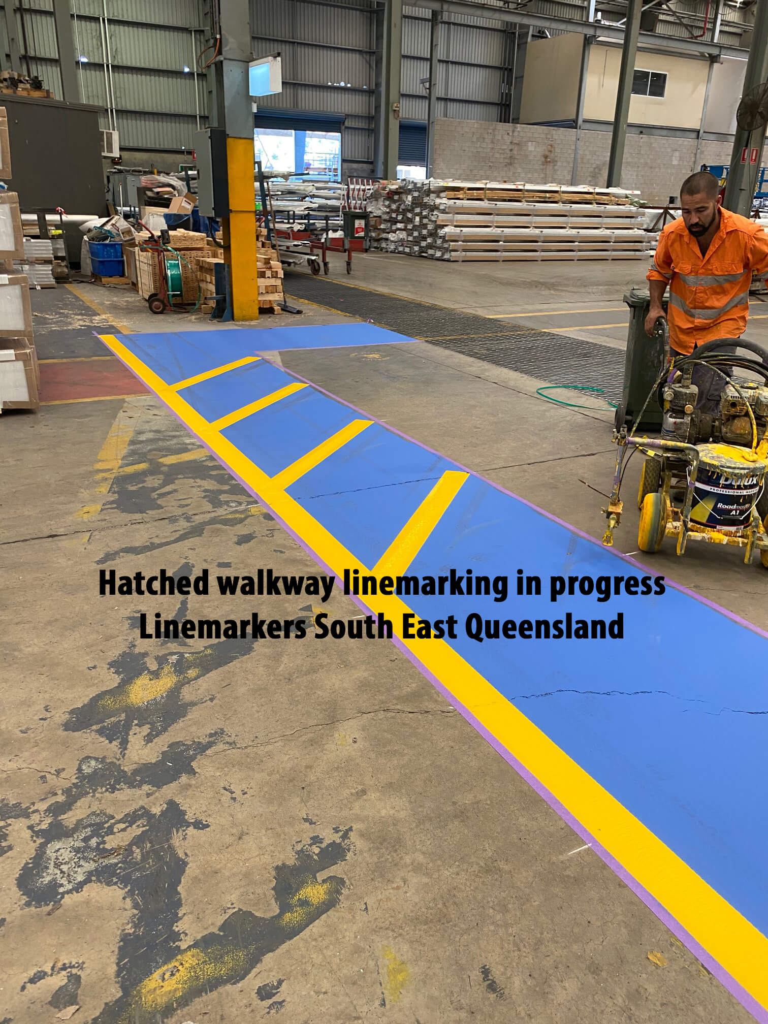 Reduced Hatched Walkway Line Marking In Progress